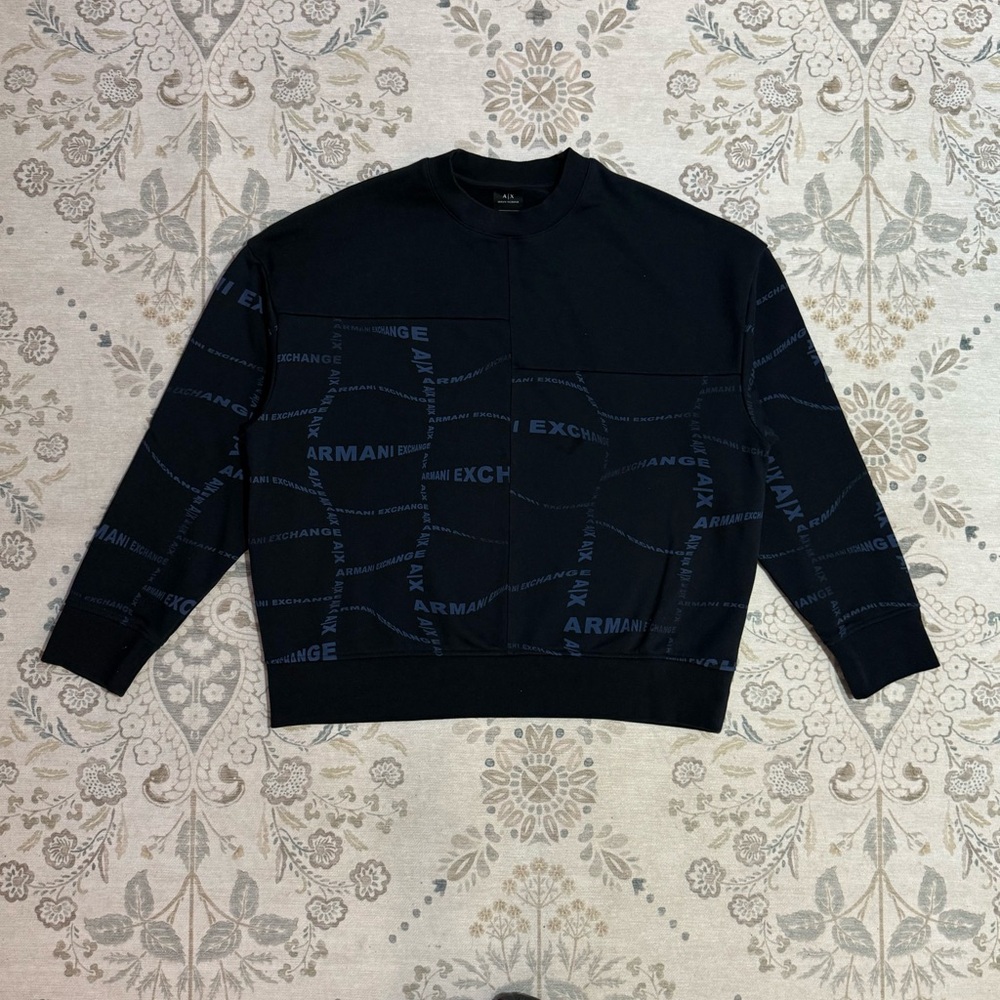 Armani Exchange AOP All Over Print Crew Neck Sweatshirt Navy Blue